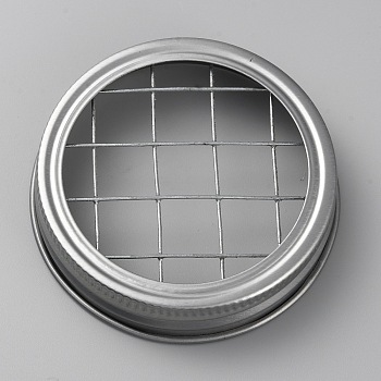 Galvanized Iron with 304 Stainless Steel Mason Jar Flower Frog Lid, Insert Grid Organizer for Canning Jars, Flat Round, Platinum, 73.5x16mm, Inner Diameter: 53mm & 68mm