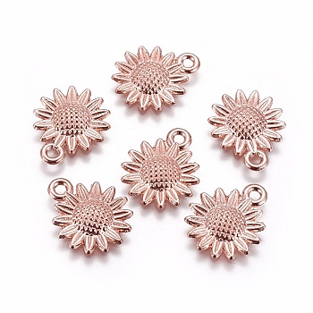 Alloy Pendants, Sunflower, Rose Gold, 18.6x15x2.5mm, Hole: 1.8mm