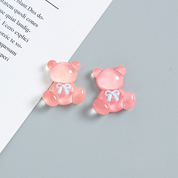 Opaque Resin Cabochons, Bear with Bowknot, Salmon, 25x23mm