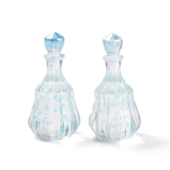 Dummy Bottle Transparent Resin Cabochon, with Sequins, Light Sky Blue, 32x16mm