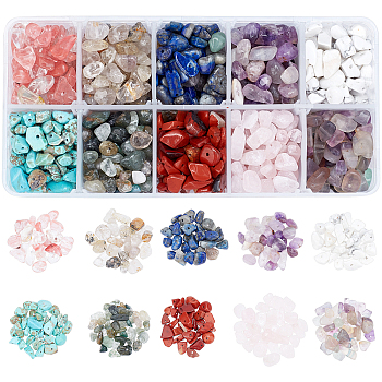 Natural & Synthetic Mixed Gemstone Beads, Chips, 4~10x4~6x2~4mm, Hole: 1mm, 10materials/box