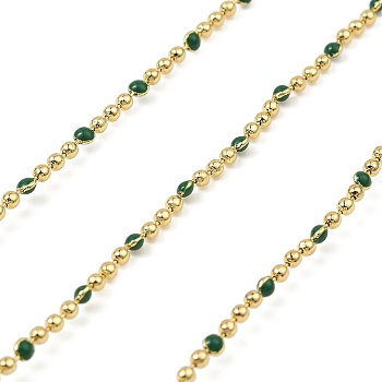 Brass Ball Chains, with Enamel, Soldered, with Spool, Real 18K Gold PlatedPlated, Green, 2.5x2mm