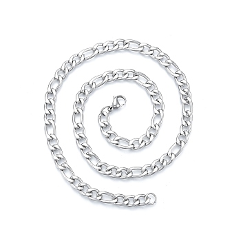 Men's 201 Stainless Steel Figaro Chains Necklace, Stainless Steel Color, 19.69 inch(50cm), Wide: 7mm