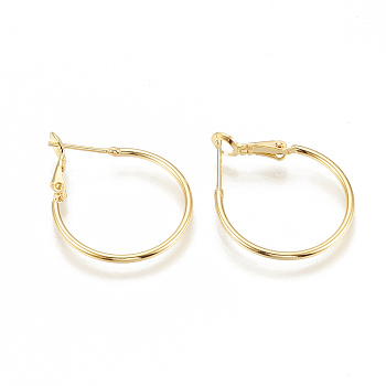 Brass Hoop Earrings, Nickel Free, Golden, 30x24.5x1.5mm, Pin: 0.7mm