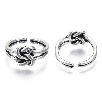 Zinc Alloy Cuff Finger Rings, Open Rings, Cadmium Free & Lead Free, Knot, Antique Silver, Size 7, Inner Diameter: 17mm