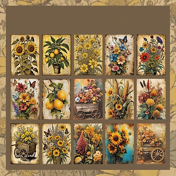 30Pcs 15 Styles Vintage Floral Scrapbook Paper Pads, Flower Plant Paper Sheets for DIY Album Scrapbook, Greeting Card, Background Paper, Goldenrod, 140x100x0.1mm, 2pcs/style