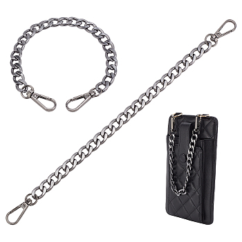 Elite 2Pcs Aluminum Curb Chain Bag Shoulder Straps, with Alloy Swivel Clasps, for Bag Replacement Accessories, Gunmetal, 30.5cm