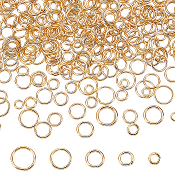 500Pcs 5 Styles 304 Stainless Steel Open Jump Rings, Round Ring, Real 24K Gold Plated, 18~20 Gauge, 4~8x0.8~1mm, Inner Diameter: 2.4~6.5mm, 100pcs/style