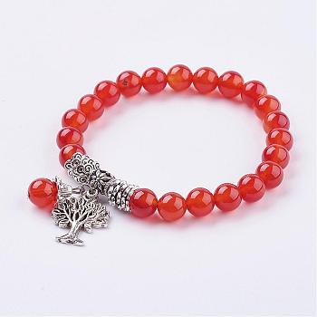 Natural Carnelian(Dyed & Heated) Stretch Bracelets, with Tibetan Style Pendants,  2 inch(51mm)