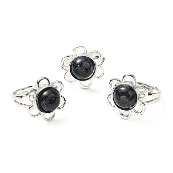 Synthetic Blue Goldstone Adjustable Rings, Platinum Tone Flower Brass Rings for Women, Cadmium Free & Lead Free, US Size 7 3/4(17.9mm), 3~7mm