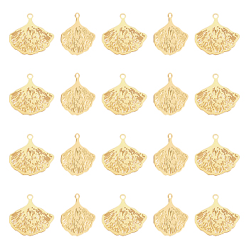 201 Stainless Steel Pendants, Etched Metal Embellishments, Gingko Leaf, Real 18K Gold Plated, 14.5x15x0.4mm, Hole: 1.2mm, 30pcs/box