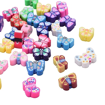 Handmade Polymer Clay Beads, Butterfly Shape, Mixed Color, 8x12x5mm, Hole: 2mm, 100pcs/Box