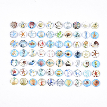 Flatback Glass Cabochons for DIY Projects, Dome/Half Round, Ocean Theme, Mixed Pattern, Mixed Color, 12x4mm
