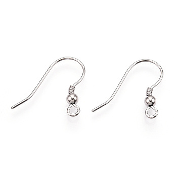 Anti-Tarnish Rhodium Plated 925 Sterling Silver French Hooks with Coil and Ball, Ear Wire&Bead with Loops, with S925 Stamp, Platinum, 16~17x16~20x3mm, Hole: 1.8mm, Pin: 0.7mm, 3mm in diameter