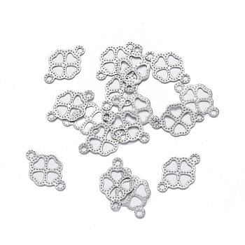 304 Stainless Steel Links connectors, Clover, Stainless Steel Color, 7.5x12x0.7mm, Hole: 1mm