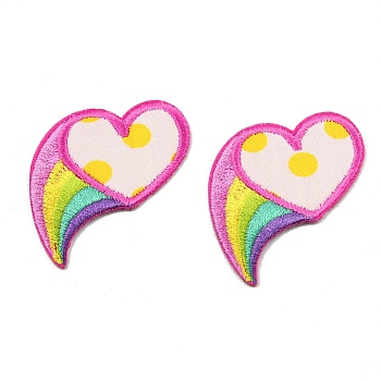 Heart with Rainbow Computerized Embroidery Cloth Patches, Costume Accessories, Sewing Craft Decoration, Colorful, 47x44x1.5mm