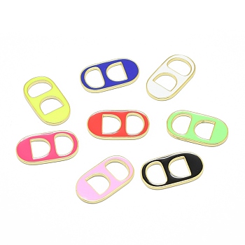 Brass Enamel Links Connectors, Real 18K Gold, Long-Lasting Plated, Soda Tab/Pull Tab, Mixed Color, 24.5x13.5x1.5mm, Hole: 8x6.5mm and 10x6.5mm