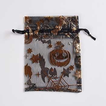 Organza Gift Bags with Drawstring, for Party Halloween Candy Jewelry Bags & Pouches, Rectangle, Halloween Themed Pattern, 11.5x8.5cm