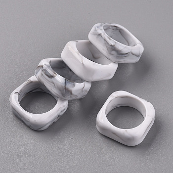 Square Opaque Resin Finger Rings, Imitation Gemstone Style, WhiteSmoke, US Size 6 1/2(16.9mm)