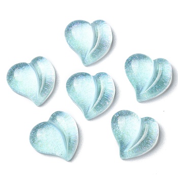 Translucent Resin Cabochons, Glitter Heart, Light Blue, 15.5x16x6.5mm