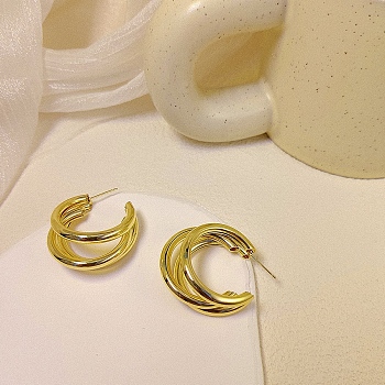 Alloy Stud Earrings, Split Earrings, Golden, 23x23mm
