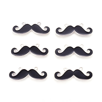 Alloy Links, with Enamel, Cadmium Free & Nickel Free & Lead Free, Moustache, Black, 13x36x2mm, Hole: 1.5mm