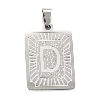 304 Stainless Steel Pendants, Rectangle with Alphabet, Letter.D, 30x20x1.5mm, Hole: 3x6mm