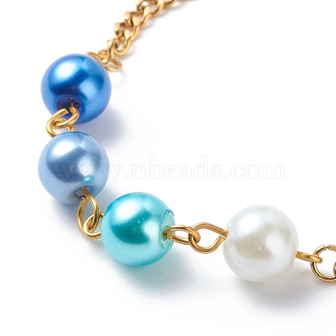 Bracelet à maillons en perles de verre avec 304 gourmette en acier inoxydable pour femme(BJEW-JB08708)-5