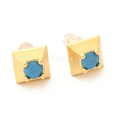 Deep Sky Blue Square Cubic Zirconia Stud Earrings