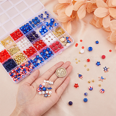 Independence Day Acrylic Beaded Stretch Bracelet with Alloy Enamel Charms DIY Making Finding Kit(DIY-FH0006-72)-3