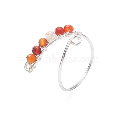 Natural Mixed Gemstone Round Beaded Open Cuff Rings(RJEW-JR00566)-4