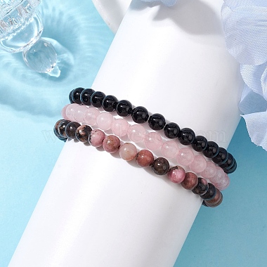 Bracelets extensibles en perles rondes en pierres mélangées naturelles de style 3pcs 3(BJEW-JB10178-01)-3
