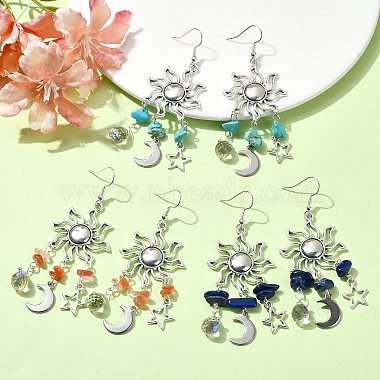 3 Pairs 3 Style Natural Mixed Gemstone Chips Chandelier Earrings(EJEW-TA00337)-2