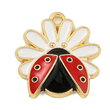 Golden White Ladybug Alloy+Enamel Pendants