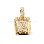 Brass Micro Pave Cubic Zirconia Pendants, Square Charms, Rack Plating, Long-Lasting Plated, Cadmium Free & Lead Free, Real 18K Gold Plated, Butterfly, 19~20x12x12mm, Hole: 6x4.5mm(KK-F919-10B-G)