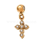 304 Stainless Steel Micro Pave Clear Cubic Zirconia Pendants, with Silicone inside, Cross Charms, Golden, 16.5mm, Hole: 0.6mm(CU-CBAB6EC-13G)