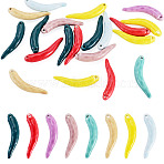 20Pcs Handmade Porcelain Pendants, Hot Pepper Charms, Mixed Color, 33.5~35x7x6.5mm, Hole: 1.4~1.5mm(PORC-TA0001-72)