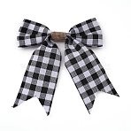 Christmas Theme Tartan Pattern Imitation Linen Bowknot Ornament Accessories, Black, 150~180x170~200x17~18mm(AJEW-WH0235-41A)