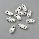 Brass Middle East Rhinestone Bridge Spacers, 5 pcs Crystal Rhinestone Inlaid, Nickel Free, Hexagon, Silver, 11x4.5x2.5mm, Hole: 1mm, 2 holes(RSB021NF-2)
