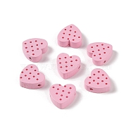 Maple Wood Beads, Heart, Pink, 16x17.5x6mm, Hole: 2mm, 664pcs/500g(WOOD-E017-01)