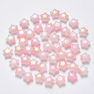 Imitation Jade Glass Beads, Two Tone, with Glitter Powder, Star, Pink, 8x8.5x4mm, Hole: 1mm(GLAA-R211-04-B03)