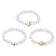 3Pcs Beach Dolphin & Turtle & Starfish Dyed Synthetic Turquoise Bead Bracelets, 8mm Round Synthetic Moonstone Beaded Stretch Bracelets for Women Men, Beige, Inner Diameter: 2-1/8 inch(5.5cm), 8mm(BJEW-JB10251)