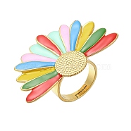 Flower Enamel Finger Rings, 304 Stainless Steel Open Cuff Rings for Women, Golden, Adjustable, Flower: 29x44mm(RJEW-M023-03G-01)