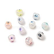 Opaque Glass Beads, with Enamel, Faceted, Drum with Evil Eye Pattern, Mixed Color, 10.5x10.5mm, Hole: 1.6mm(GLAA-F121-02)