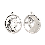 Tibetan Style Alloy Pendants, Oval with Surfing Charm, Antique Silver, 26x20x1.5mm, Hole: 1.5mm, about 250pcs/500g.(TIBE-B001-23AS)