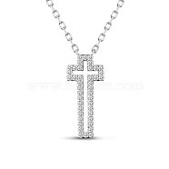 SHEGRACE 925 Sterling Silver Pendant Necklaces, with Grade AAA Cubic Zirconia, Carved with 925, Cross, Platinum, 15.75 inches(JN755A)