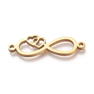 304 Stainless Steel Links, Infinity with Double Heart, Golden, 9x27x1.5mm, Hole: 1.2mm(STAS-L250-011G)