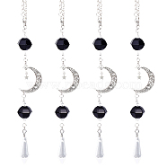 Crystal Glass Bullet Pendant Decorations, Hanging Sun Catchers, with Acrylic Beads and Alloy Moon Charm, for Home Decoration, Black, 340mm, 4pcs/box(HJEW-CA0001-59)