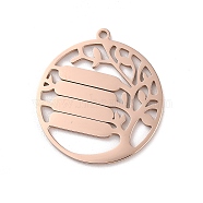 Ion Plating(IP) 304 Stainless Steel Pendants, Laser Cut, Flat Round with Tree Charm, Rose Gold, 32.5x30x1.5mm, Hole: 1.8mm(STAS-K270-46RG)