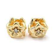 Brass Bead with Glass, Flower, Real 18K Gold Plated, 6.5x7x6.5mm, Hole: 3mm(KK-H460-05G)